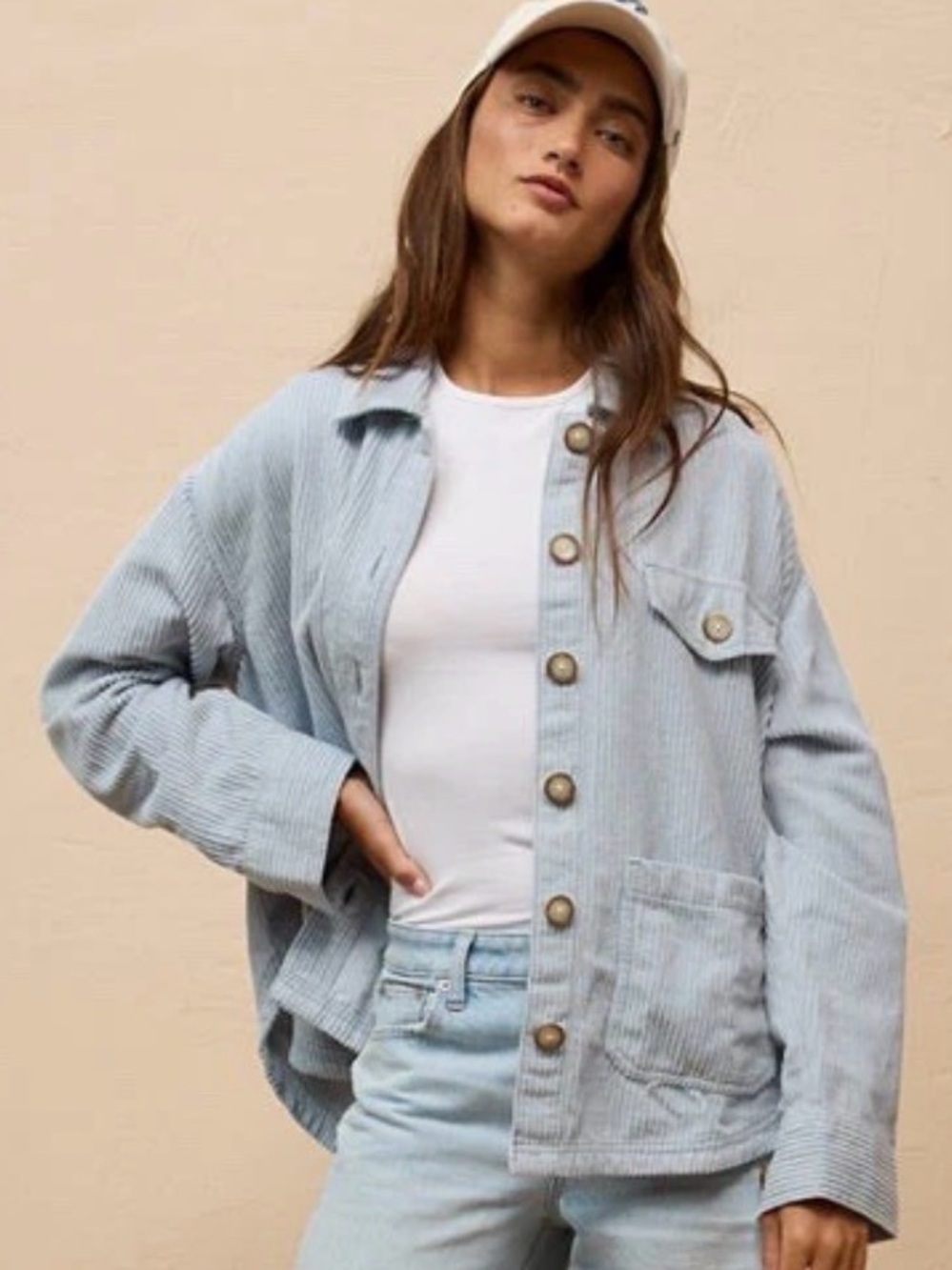 056-American Eagle Outfitters Corduroy Shacket Jacket Button Pockets Size XS